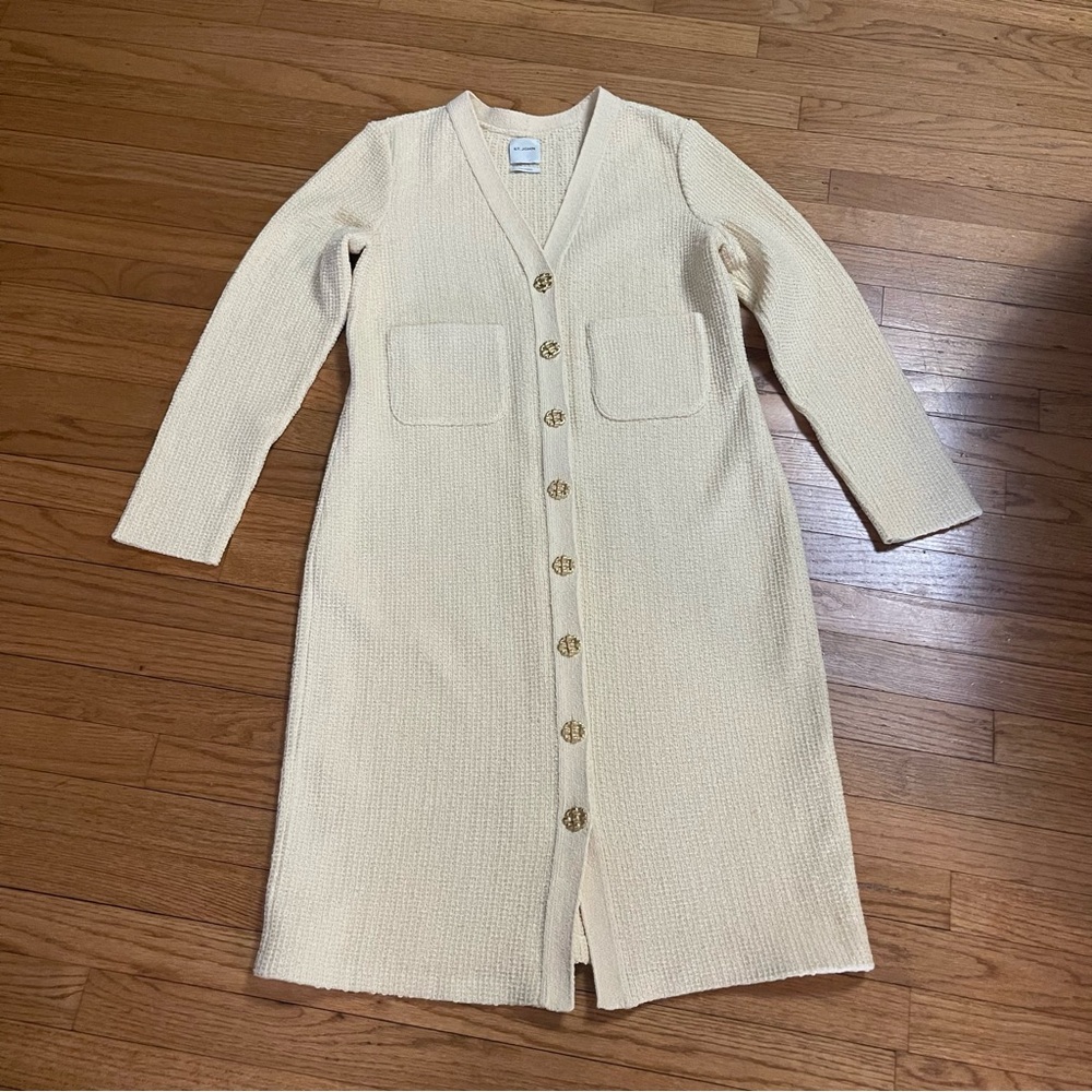 RUNWAY ST.JOHN stretch boucle slub knit long sleeve cardigan dress  XL